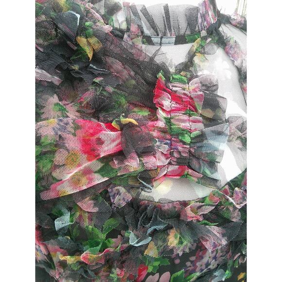 Beulah Womens Large Sheer Black Floral Ruffle Tull Mesh Romantic Mini Dress - Picture 5 of 14